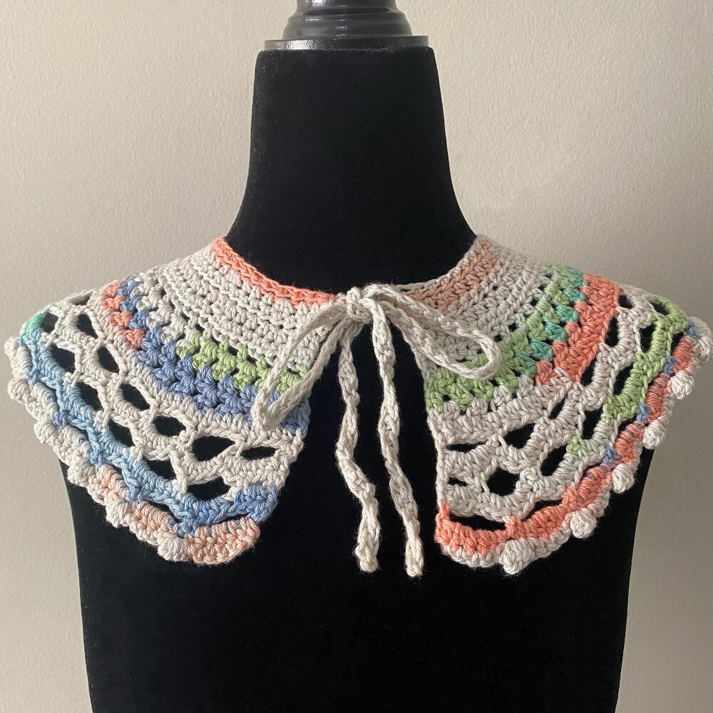 Handmade Crochet Blue White Pink Green Cotton Collar Neckwear Accessory